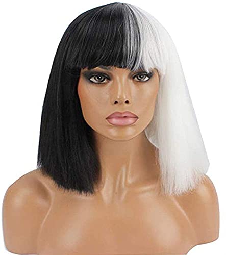 Bob Perücken kurze gerade schwarze und weiße schwarze wurzeln synthetische hitzebeständige Faserhaare volle Cosplay-Perücken für Frauen 18 Zoll chenghuax von ZUKKY