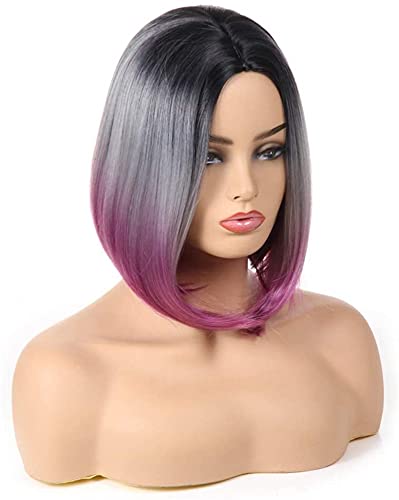 Cosplay Party Perücke Mädchen Farbstoff Kurze Gerade Röhre Spitze Bob Frau Synthetische Braun Lila chenghuax von ZUKKY