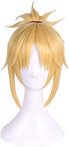 Cosplay-Schicksal/Apokrypha-Säbel von Rot (Mordred) Anime-Perücken kurze flauschige, hitzebeständige sythetische Faser goldene Haare 16inches chenghuax von ZUKKY