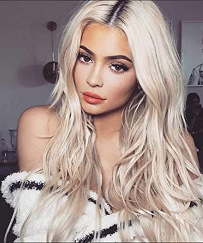 Damen Omber weiße Perücken lange flauschige lockige wellenförmige dunkle Wurzelhaare für Mädchen hitzebeständige synthetische Cosplay Perücke 26 Zoll chenghuax von ZUKKY