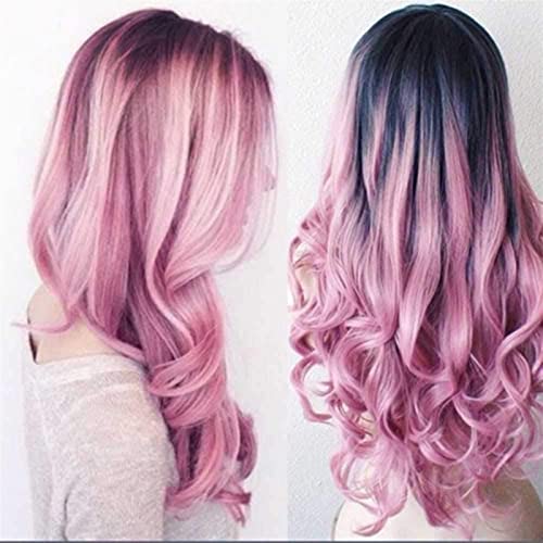 Frauen bunte Perücken lange flauschige lockige gewellte Haarperücken für Mädchen dunkle Wurzeln wärmebeständige synthetische Cosplay-Perücken 26inch, omber pink purplr chenghuax von ZUKKY
