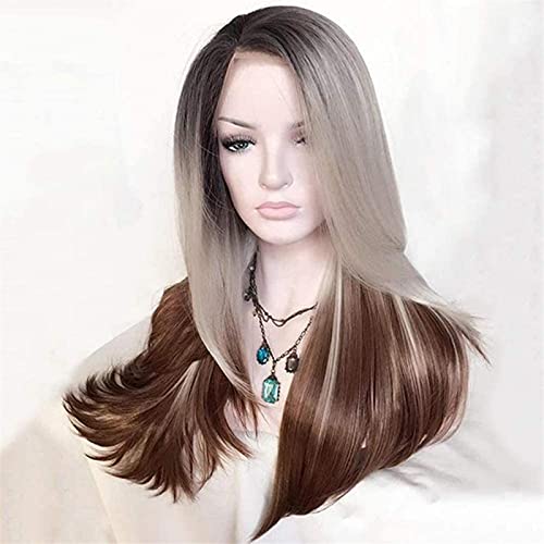 Gerade kurze Perücken lange gerade Cosplay Perücke dunkle Wurzeln mit Omber grau braune Halloween-Kostüme für Frauen 25 Zoll chenghuax von ZUKKY