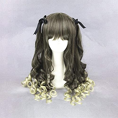 Girls Harajuku Medium Curly gemischt dunkelgrau blonde Perücken Karneval Cosplay Hitzebeständige synthetische Fasern Lolita Haarkostüm 22inches chenghuax von ZUKKY