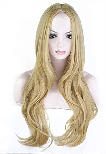Gold lange Perücke lockiges Haar Cosplay natürliche Faser wärmebeständige Wellen und Locken von etwa 70 cm (ca. 27,6 Zoll) chenghuax von ZUKKY