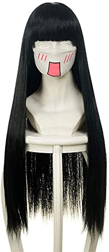 Hitzebeständige synthetische Fasern Kein vergießen Lace-Frontperücken lange gerade schwarze natürliche Haaranleitung mit Pony-Haar für Cosplay 24inches chenghuax von ZUKKY