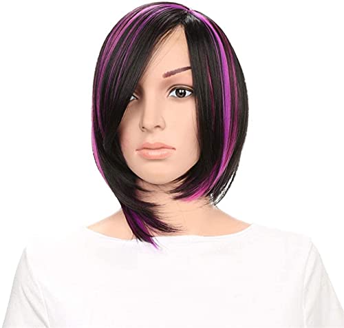 Kurzer Bob Straight Omber gemischt schwarz lila Lace Frontperücken Hitzebeständige synthetische Faser dunkle Wurzelhaare für Cosplay 12inches / 30cm chenghuax von ZUKKY
