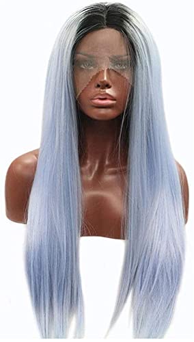 Lange gerade hitzebeständige synthetische Faserperücken Natürliche Haaransatz-hellschwarzes bis blaues Haar für Cosplay/Celebrity/Halloween 20inches chenghuax von ZUKKY