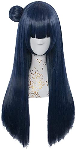 Lovelive! Sonnenschein !! (Tsushima Yoshiko) Anime Cosplay Rose Net Perücken mit Pony 100% Hochtemperaturbeständige Faser dunkelblau langes gerades Haar 28inches chenghuax von ZUKKY