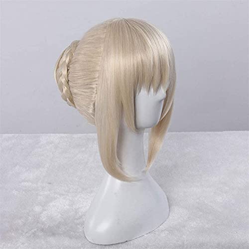 Schicksal/Aufenthaltsnacht (Säbel Alternative) Anime Cosplay Rose Net Perücken 100% Hochtemperaturbeständige Faserlichtgold Kurze Gerade Haar 14inches chenghuax von ZUKKY