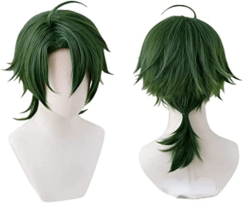 ZUKKY Anime Joe Cosplay Perücke Infinity Green Short Straight Vokuhila Kleiner Pferdeschwanz Kunsthaar Halloween Party Rollenspiel Zubehör + Perückenkappe von ZUKKY