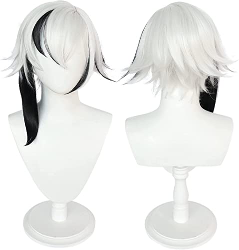 ZUKKY Anime Spiel Cosplay Perücke Schwarz Weiß Kurzes Haar for Arlecchino Rollenspiel Halloween Party Requisiten Zubehör Mit Perückenkappe von ZUKKY