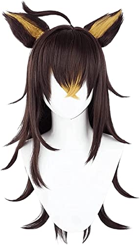 ZUKKY Anime Spiel Cosplay Perücke lang braun mit Ohren for Dehya Rollenspiel Halloween Party Requisiten Zubehör mit Perückenkappe von ZUKKY