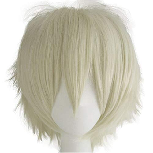 chenghuax Kurzmode Spiky Layered Anime Cosplay Perücke Halloween Christmas Carnival Dress Up Talend Play Party Full Perücken Für Frauen Männer (Schwarz) (Color : Creamy White) von ZUKKY