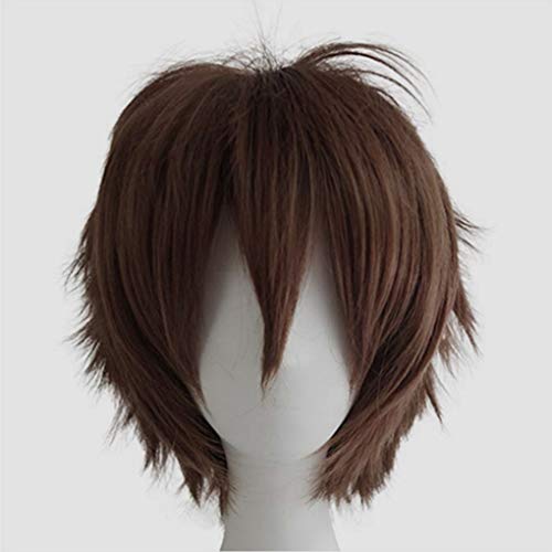 chenghuax Kurzmode Spiky Layered Anime Cosplay Perücke Halloween Christmas Carnival Dress Up Talend Play Party Full Perücken Für Frauen Männer (Schwarz) (Color : Dark Brown) von ZUKKY