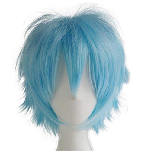 chenghuax Kurzmode Spiky Layered Anime Cosplay Perücke Halloween Christmas Carnival Dress Up Talend Play Party Full Perücken Für Frauen Männer (Schwarz) (Color : Light Blue) von ZUKKY