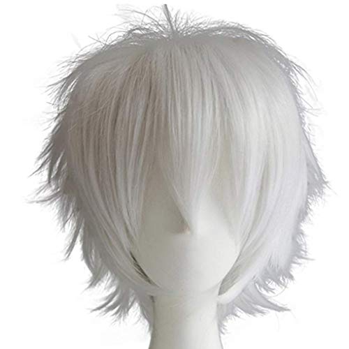 chenghuax Kurzmode Spiky Layered Anime Cosplay Perücke Halloween Christmas Carnival Dress Up Talend Play Party Full Perücken Für Frauen Männer (Schwarz) (Color : White) von ZUKKY