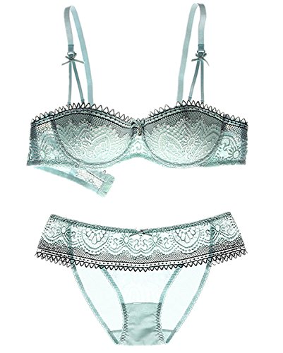 ZUKULIFE Nature Damen Dünn Abnehmbare Push Up Bralette Spitzen Balconette BH Set - (Minze 70D) von ZUKULIFE