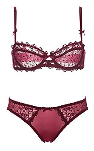Nature Damen Dünn Transparenten Spitzen Balconette BH Set - (Rot 70C) von ZUKULIFE