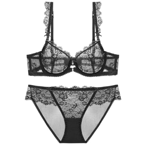 ZUKULIFE Damen Dünn Transparenten Spitzen BH Set - (Schwarz 85D) von ZUKULIFE