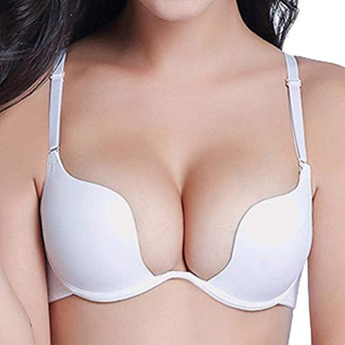 ZUKULIFE Damen Essentials Deep U Multi-Way Push Up Convertible Low Cut Plunge BH, Weiss/opulenter Garten, 85D von ZUKULIFE