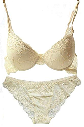 ZUKULIFE Damen Spitzen Push Up BH Unterwäsche Sets (Beige, 75C) von ZUKULIFE