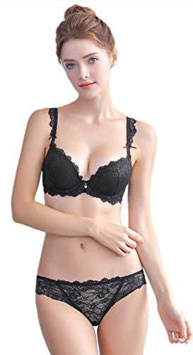 ZUKULIFE Damen Spitzen Push Up BH Unterwäsche Sets - (Schwarz 80A) von ZUKULIFE