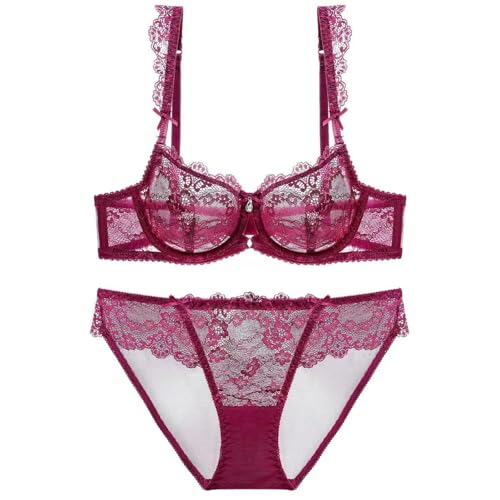 ZUKULIFE Nature Damen Dünn Transparenten Spitzen BH Set - (Rot 80C) von ZUKULIFE