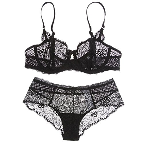 ZUKULIFE Nature Damen Dünn Transparenten Spitzen BH Set - (Schwarz 85C) von ZUKULIFE