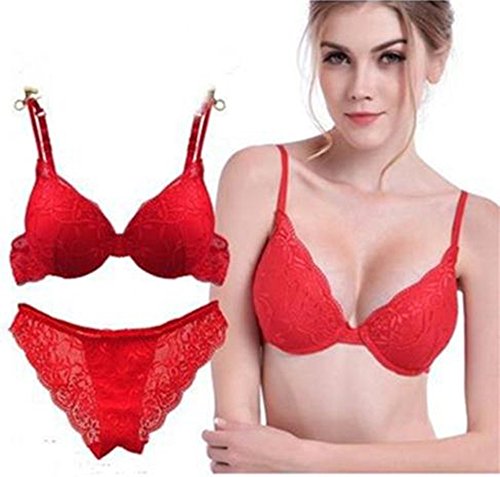 ZUKULIFE Nature Damen Spitzen Push Up BH Unterwäsche Sets - (Red 32A) von ZUKULIFE