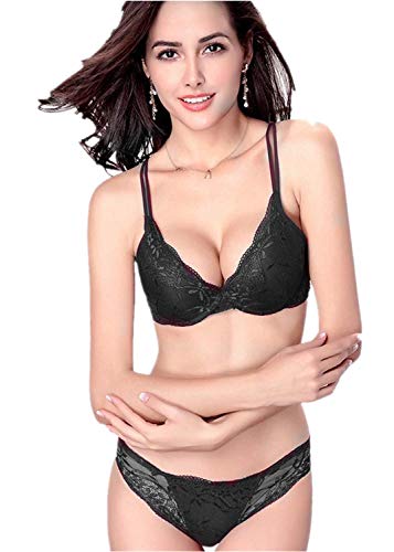 ZUKULIFE Nature Ensemble Soutien-Gorge en Satin et Dentelle Push-up rembourré - (Black 80C) von ZUKULIFE