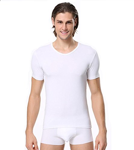 ZUKULIFE Underwear Herren Micro Modal Unterhemd Slim Fit V-Neck T-Shirt - (Weiß M) von ZUKULIFE