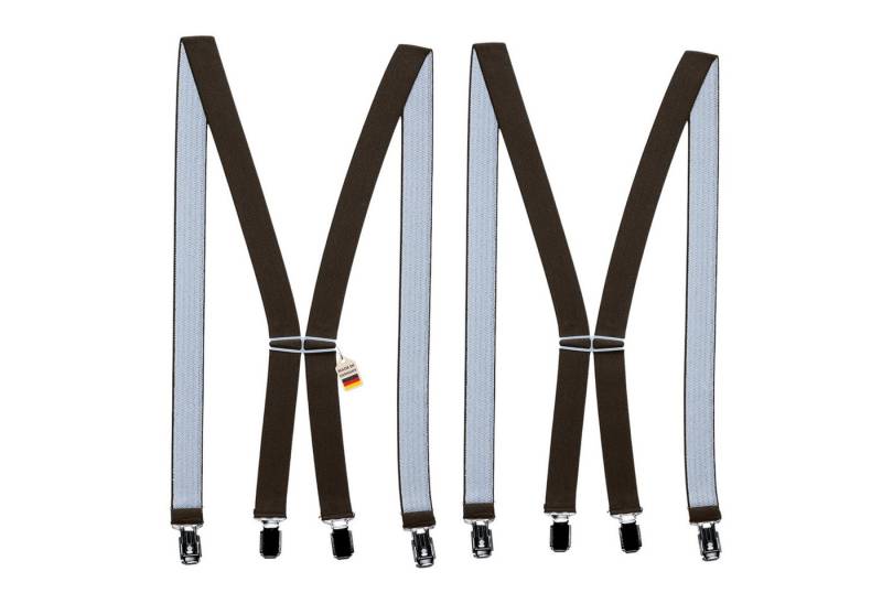 ZUKUNFTSENKEL Hosenträger 2er Pack Braun schmal 2,5cm breite, 4 starke Clips (X-Form Für Damen und Herren) Deutsche Herstellung, Elastisch von ZUKUNFTSENKEL