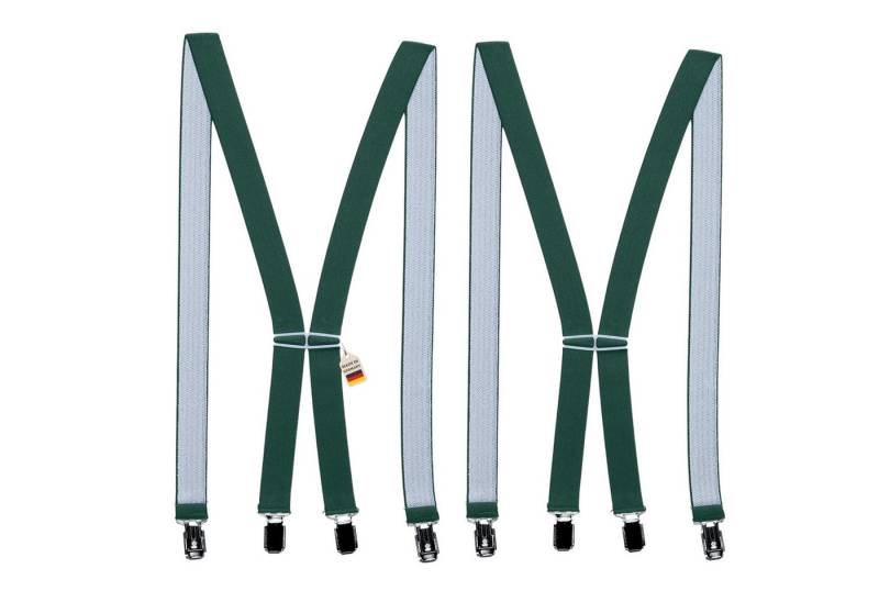 ZUKUNFTSENKEL Hosenträger 2er Pack Dunkelgrün schmal 2,5cm breite, 4 starke Clips (X-Form Für Damen und Herren) Deutsche Herstellung, Elastisch von ZUKUNFTSENKEL