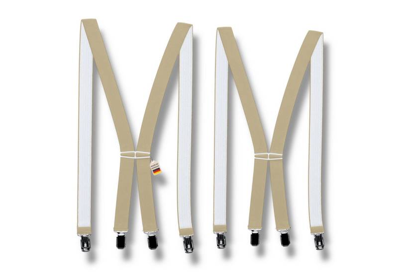 ZUKUNFTSENKEL Hosenträger 2er Pack schmal 2,5cm breite, 4 starke Clips Beige (X-Form Für Damen und Herren) Deutsche Herstellung, Elastisch von ZUKUNFTSENKEL