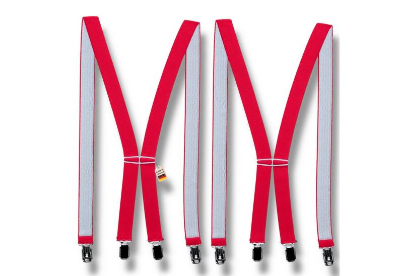 ZUKUNFTSENKEL Hosenträger 2er Pack schmal 2,5cm breite, 4 starke Clips Rot (X-Form Für Damen und Herren) Deutsche Herstellung, Elastisch von ZUKUNFTSENKEL