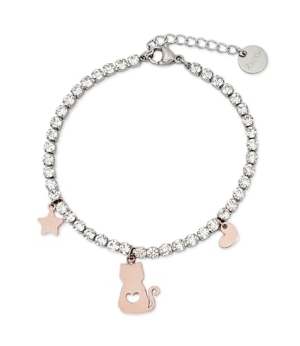 ZUKY Armband Kristalle Katze Anhänger mit Stern und Herz Rosé Geschenkidee Damen Mädchen verstellbar, Taglia Unica, Edelstahl, Kein Edelstein ZUKY Armband Kristalle Katze Anhänger mit Stern und Herz Rosé Geschenkidee Damen Mädchen verstellbar, Taglia Unica, Edelstahl, Kein Edelstein von ZUKY