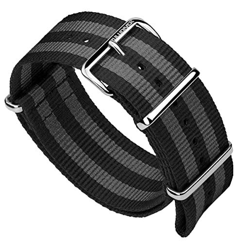 ZULUDIVER Classic Bond 1973 Britisches Militär Kadett. Schwarzes und graues Nylon-Ersatzarmband für Herren. Robustes, schnell trocknendes und sicheres Uhrenarmband. Polierte Schnalle, 23 mm von ZULUDIVER