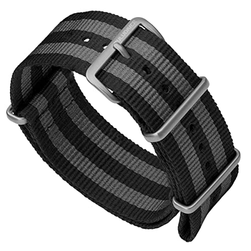 ZULUDIVER Classic Bond 1973 Britisches Militär Kadett. Schwarzes und graues Nylon-Ersatzarmband für Herren. Robustes, schnell trocknendes und sicheres Uhrenarmband. Satin-Schnalle, 24 mm von ZULUDIVER