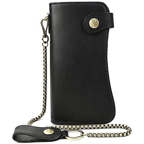 ZUMAHA Neu Eisenkette 100% Rindsleder Brieftasche Bifold Leder Brieftasche Vintage Hot Metal Chain Leder Geldbörsen mit versteckten Kartenfächern Design Portemonnaie von ZUMAHA