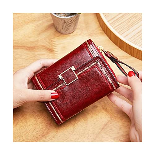 ZUMAHA Neu Retro Gewachste Geldbörsen Leder Einfache Multi-Position Exquisite Billfold Organ Kartenhalter Reißverschluss Kurze Damen Multifunktionsgeldbörsen Portemonnaie von ZUMAHA