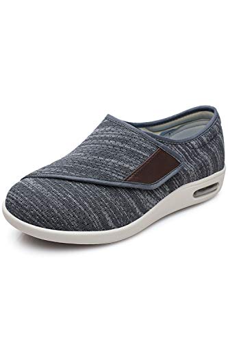 ZUMEIJIA Damen Diabetiker Schuhe für Frauen Casual Verstellbare Wanderschuhe Breite Schuhe für ältere Menschen Geschwollene Füße Rutschfest Luftpolster Unterseite Mast und Verbreiterung, grau dunkel von ZUMEIJIA