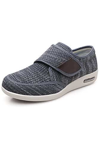 ZUMEIJIA Herren Diabetes Verstellbare Sportschuhe mit Anti-Rutsch-Sohlen und Luftkissen-Design, Drak Grey, 8.5-9 X-Wide von ZUMEIJIA