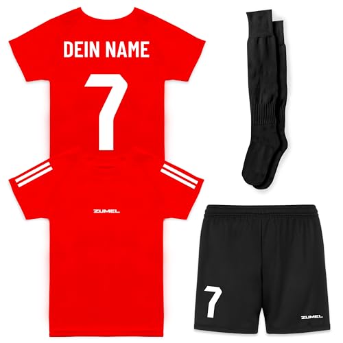 ZUMEL Fußballtrikot Kinder – Personalisiert mit Name & Nummer – Rot Schwarz von ZUMEL