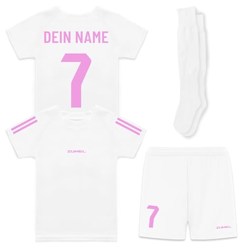 ZUMEL Fußballtrikot Kinder – Personalisiert mit Name & Nummer – Weiß Rosa von ZUMEL