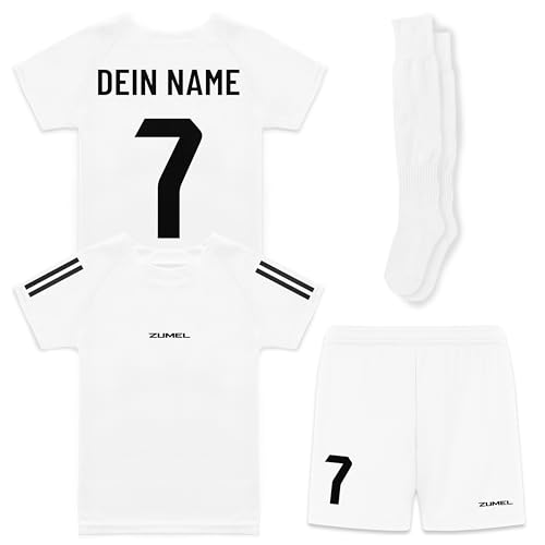 ZUMEL Fußballtrikot Kinder – Personalisiert mit Name & Nummer – Weiß von ZUMEL