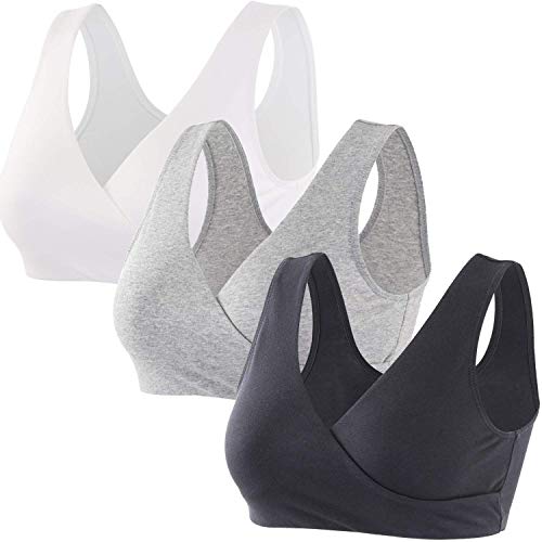 ZUMIY Nahtloser Still BH ohne Bügel, Maternity Nursing Bras Schwangerschafts-BH und Stillzeit Unterwäsche Stillen und Schlaf Ohne Bügel für Damen (L,Black+Grey+White/3pack) von ZUMIY