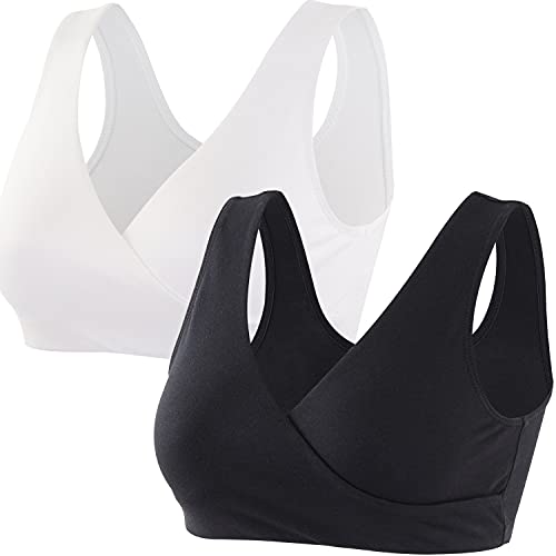 ZUMIY Nahtloser Still BH ohne Bügel, Maternity Nursing Bras Schwangerschafts-BH und Stillzeit Unterwäsche Stillen und Schlaf Ohne Bügel für Damen (L,Black+White/2pack) von ZUMIY