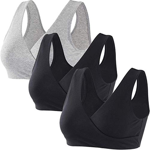 ZUMIY Nahtloser Still BH ohne Bügel, Maternity Nursing Bras Schwangerschafts-BH und Stillzeit Unterwäsche Stillen und Schlaf Ohne Bügel für Damen (L,Black+Black+Grey/3pack) von ZUMIY