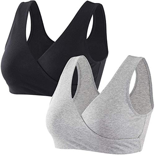 ZUMIY Nahtloser Still BH ohne Bügel, Maternity Nursing Bras Schwangerschafts-BH und Stillzeit Unterwäsche Stillen und Schlaf Ohne Bügel für Damen (L,Black+Grey/2pack) von ZUMIY