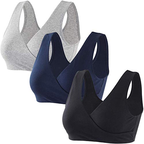 ZUMIY Nahtloser Still BH ohne Bügel, Maternity Nursing Bras Schwangerschafts-BH und Stillzeit Unterwäsche Stillen und Schlaf Ohne Bügel für Damen (M,Black+Grey+Navy blue/3pack) von ZUMIY